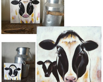 Peinture Vache noire et blanche sur toile en 3 formats différents