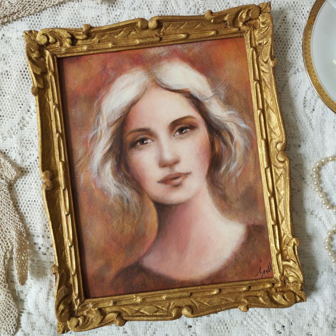 金色フレームの女性肖像画 金枠の王女の肖像画「彼女の瞳の金色」 - Etsy 日本