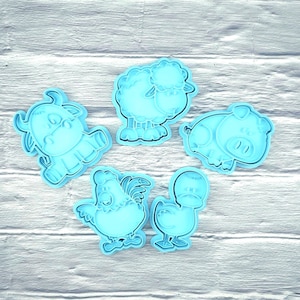 Farm Animal Cookie Cutter Stamp Set, Cow Cookie Cutter, Farm Clay Stamp, Cow Fondant Stamp, Farm Animal Party, Farm Animal Cake