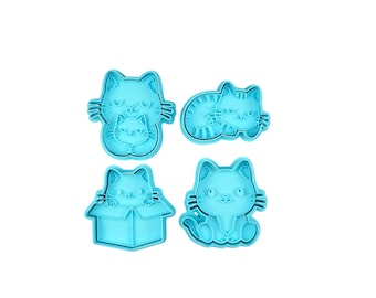 Cat Cookie Cutter Stamp Set: Kitten Fondant & Playdough Shapes