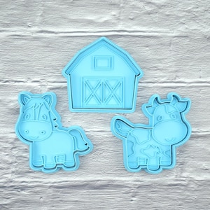 Cow and Barn Cookie Cutter Stamp Set, Cow Cookie Cutter, Cow Cookies, Cow Clay Stamp, Cow Fondant Stamp, Farm Animal Party, Farm Animal Cake