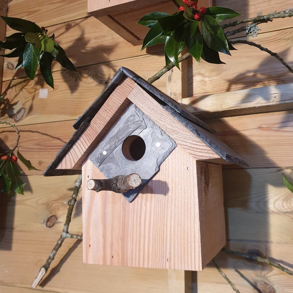 Bird House Nest Box with Welsh Slate Roof Great Tits, Sparrows