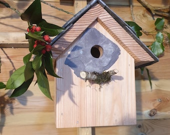 Bird House Nest box with Welsh Slate roof Blue Tit box