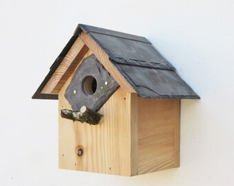 Bird House Nest Box with Welsh Slate Roof Great Tits, Sparrows