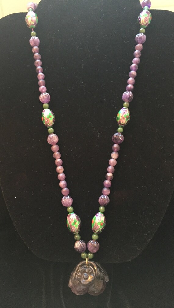 Vintage Amethyst and Cloisonne Necklace with Amet… - image 5