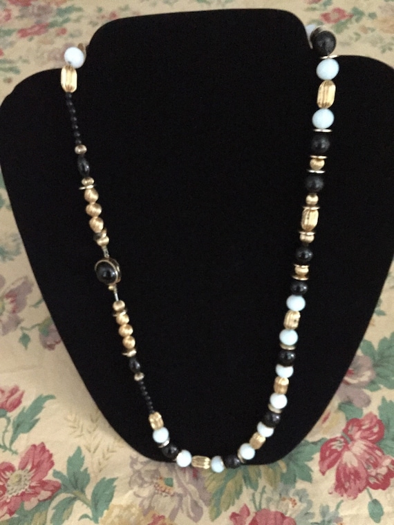 Black, Moonstone and Gold Necklace