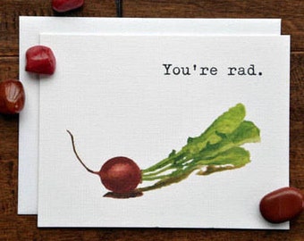 Radish Greeting Card, Chef Card, Congrats, Food Lover, Fun Thank You, Vegetable Print, Totally Rad, Watercolor Print