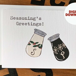 Seasoning&#39;s Greetings, PRINTABLE CARD, Pun Holiday Card, Christmas Pun Card, Chef Card, DIGITAL