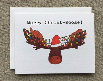 Merry Christ-Moose, Holiday Card, Christmas Pun, Holiday Pun