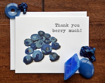 Blueberry Thank You Pun Card, Watercolor Note Card