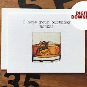 Carte d’anniversaire de whisky, CARTE IMPRIMABLE, Carte virile, Carte en verre de whisky, Anniversaire de l’homme, Cadeau de grand papa, Anniversaire de whisky, Cadeau de pêcheur