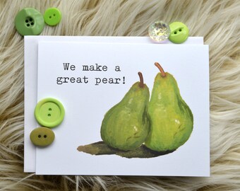 Pear Love Card, Funny Watercolor Fruit Pun Note