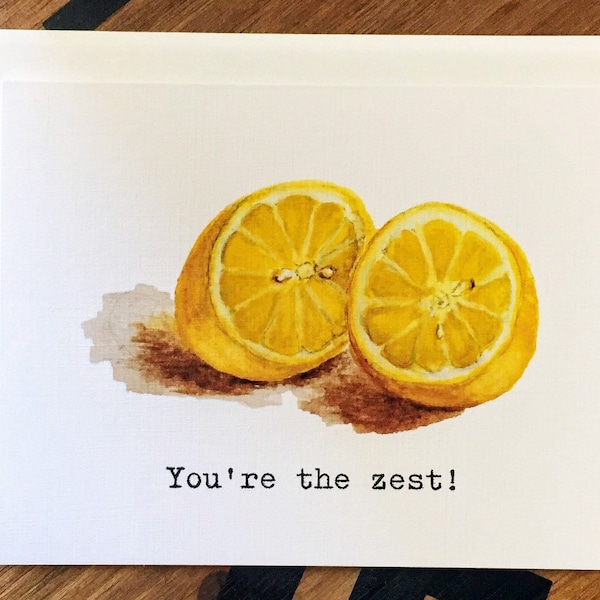 Lemon Card, Watercolor Lemon, Fruit Card, Fruit Pun, Citrus Art