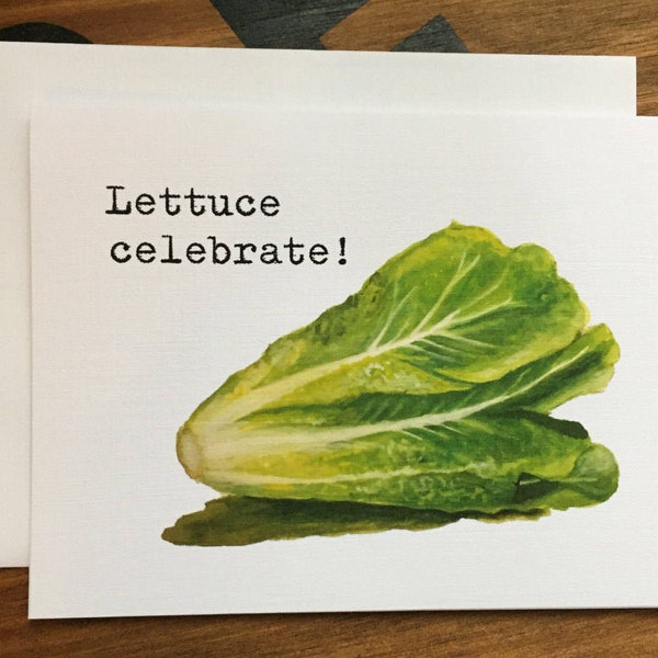Lettuce Pun Card, Chef Card, Congrats Grad, Watercolor, Vegetable Card, Silly Pun