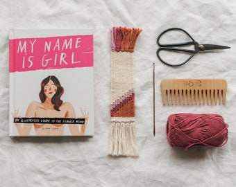 Minimal woven bookmark "My name is girl" / Handwoven bookmark/ textile weaving/ book lover/ bookworm/ gift idea