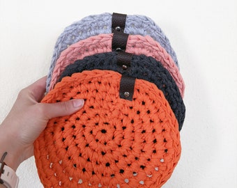 Set van vier pompoenpannenlappen | Set gehaakte hotpads