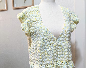 Gehaakte top met boterbloemen | Handgemaakt gehaakt shirt