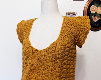 Gehaakte top met boterbloemen | Handgemaakt gehaakt shirt