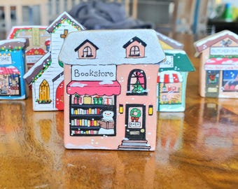 Hand painted mini Christmas village Bookstore
