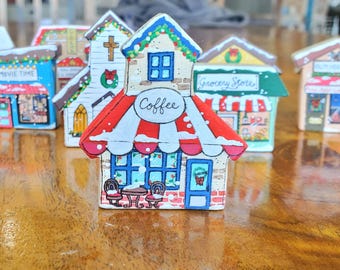 Hand painted mini Christmas village Coffee shop