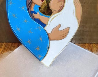 Hand painted Mary and baby Jesus ornament