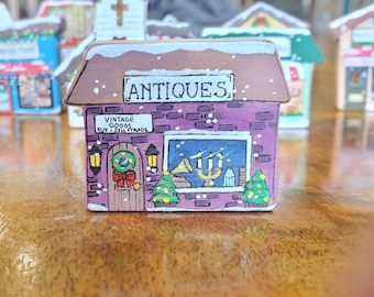 Hand painted mini Christmas village Antique shop