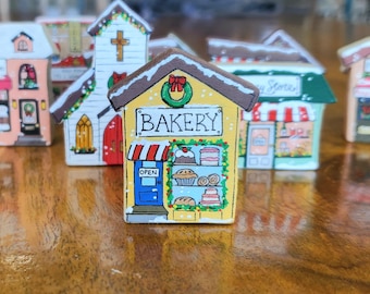 Hand painted mini Christmas village Bakery