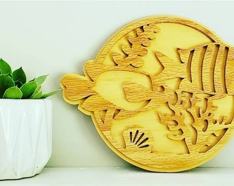 Hand Cut Wooden Fish Decor, Coastal Wall Art
