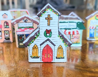 Hand painted mini Christmas village Antique shop