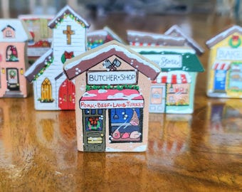Hand painted mini Christmas village Butcher shop
