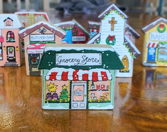 Hand painted mini Christmas village Grocery store