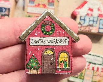 Hand painted mini Christmas village Santa's Workshop