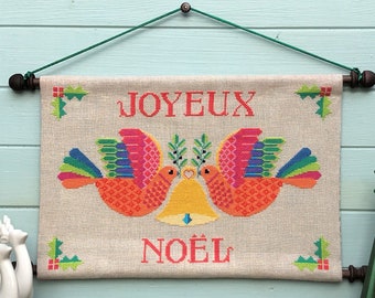 Joyeux Noel - Christmas Peace Doves - Christmas themed Cross Stitch - Cross Stitch Pattern - Instant Download - PDF - Modern Cross Stitch