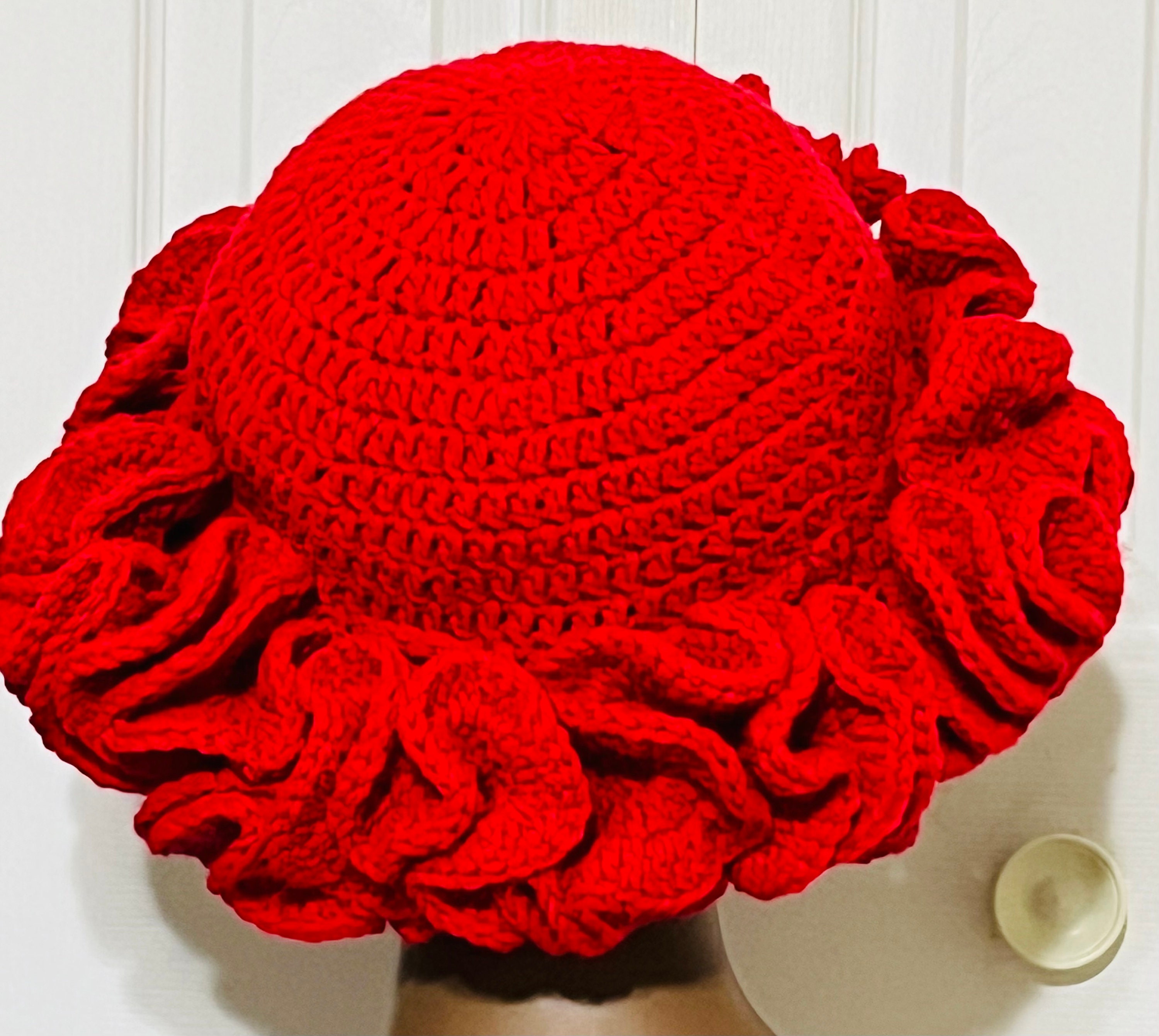 Crochet Ruffle Hat in Bold Red Made by Doycreations7 Etsy