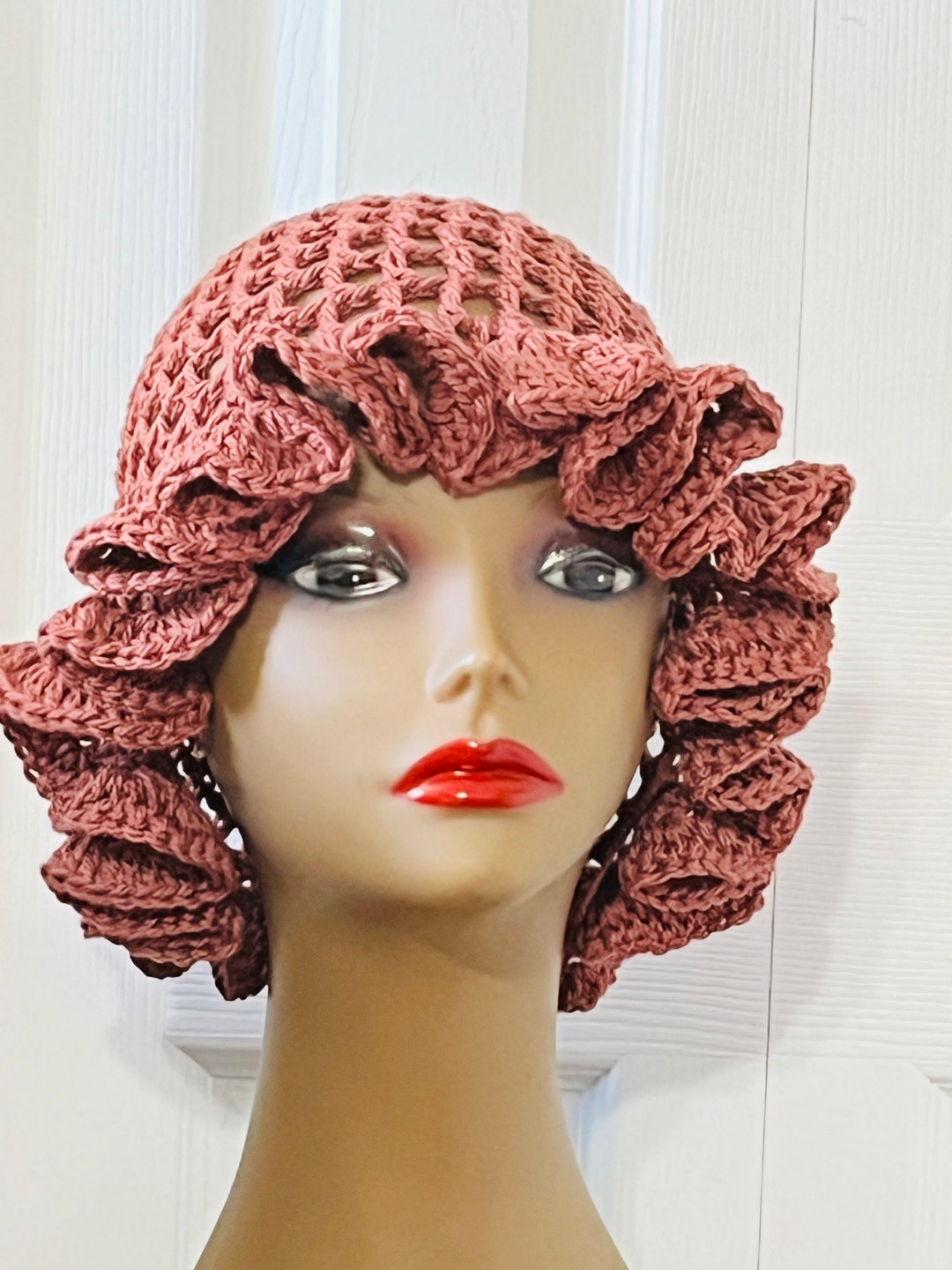 Crochet Mesh Stitch Ruffle Hat, Spring and Summer Handmade by ...