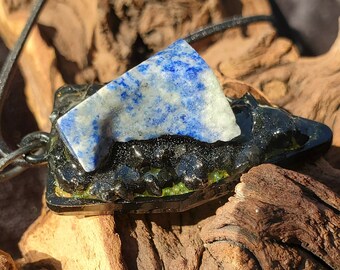 Lapis Lazuli Necklace, Gemstone Pendant, Whimsical Jewelry, Resin Pendant, Beaded Necklace, 2sided Necklace, Virgo Necklace, Mermaid Pendant