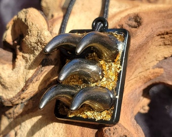 Statement Necklace, Horns Necklace, Horns Pendant, Gold Leaf Necklace, Bohemian Necklace, Whimsical Jewelry, Resin Pendant, 2-sided Necklace