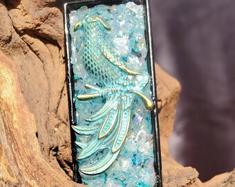 Bird Pendant, Bird Necklace, Bohemian Necklace, Whimsical Jewelry, Resin Pendant, 2-sided Necklace, Mermaid Pendant, Beaded Necklace