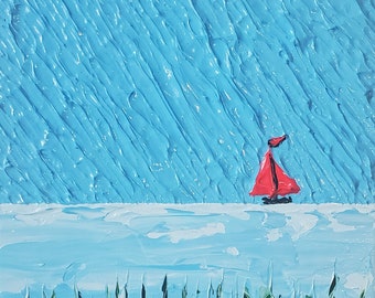 Painting, Original Art, Acrylic Painting, 3D Abstract Art, 8“ x 10”, Textured Art, Small Painting, Ocean Painting, Sailing Painting, Ocean