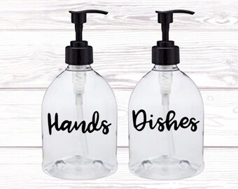 Hands Dishes Vinyl Decal | Kitchen Bathroom Laundry | Organization | Hand Wash | Soap Dispenser Sticker | Cleaning Labels