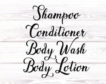 Shampoo Conditioner Vinyl Decal | Body Wash Soap Label Sticker | Bottle | Dispenser | Bathroom Decal | Organization | Cursive Vinyl Sticker