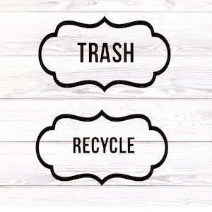 Trash and Recycle Vinyl Decal Stickers: Kitchen Bin Labels