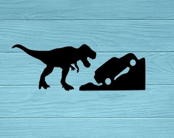 T Rex Chasing Car Decal | T Rex Sticker | Car | Dinosaur Decal | Rex Decal | Jurassic Decal | Dino Decal | T Rex Vinyl Sticker