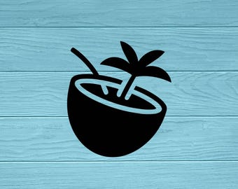 Coconut Drink Vinyl Decal | Tumbler | Water Bottle | Car Window | Tropical Decal | Beach Sticker | Tiki Bar Sign | Cocktail Cup Label