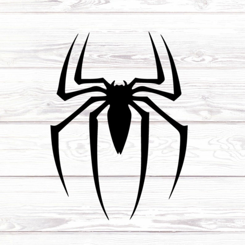 K&ouml;nnte beinhalten: Schwarze Silhouette einer Spinne mit acht Beinen und einem Netzdesign. Die Spinne ist nach vorne gerichtet, mit ausgebreiteten Beinen.