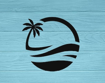 Palm Tree Ocean Decal | Palm Tree Sticker | Car | Beach Decal | Wave Decal | Tropical Decal | Sunset Decal | Palm Tree Vinyl Sticker