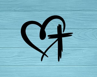 Heart Cross Vinyl Decal | Car Window Laptop Tumbler Water Bottle | Christian | Faith | Religious Sticker | Prayer Decal