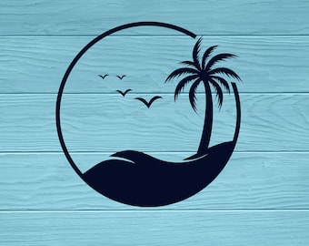 Palm Tree Beach Decal | Palm Tree Sticker | Car | Beach Decal | Tropical Decal | Ocean Decal | Island Decal | Palm Tree Vinyl Sticker