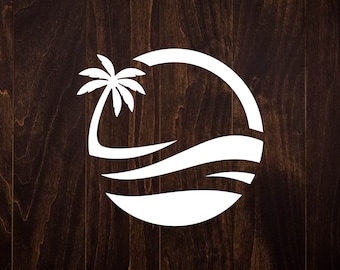 Palm Tree Beach Waves Vinyl Decal Sticker for Car Window Laptop Tumbler Water Bottle | Beach Ocean Summer Decor