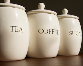 Tea Coffee Sugar Vinyl Decal | Kitchen Pantry Coffee Bar | Farmhouse | Brew | Canister Label | Storage Sticker
